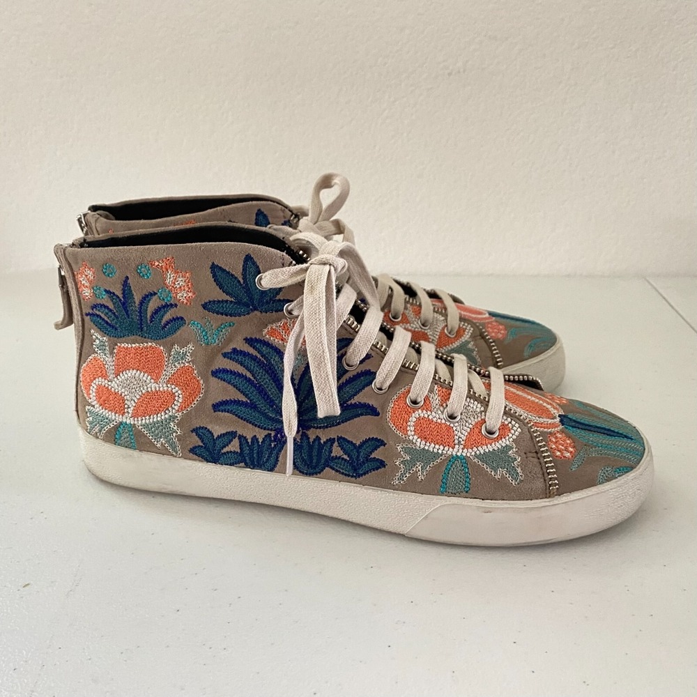Rebecca Minkoff Zaina Womens Embroidered Suede Sneaker Hi Top Size 10M Floral
